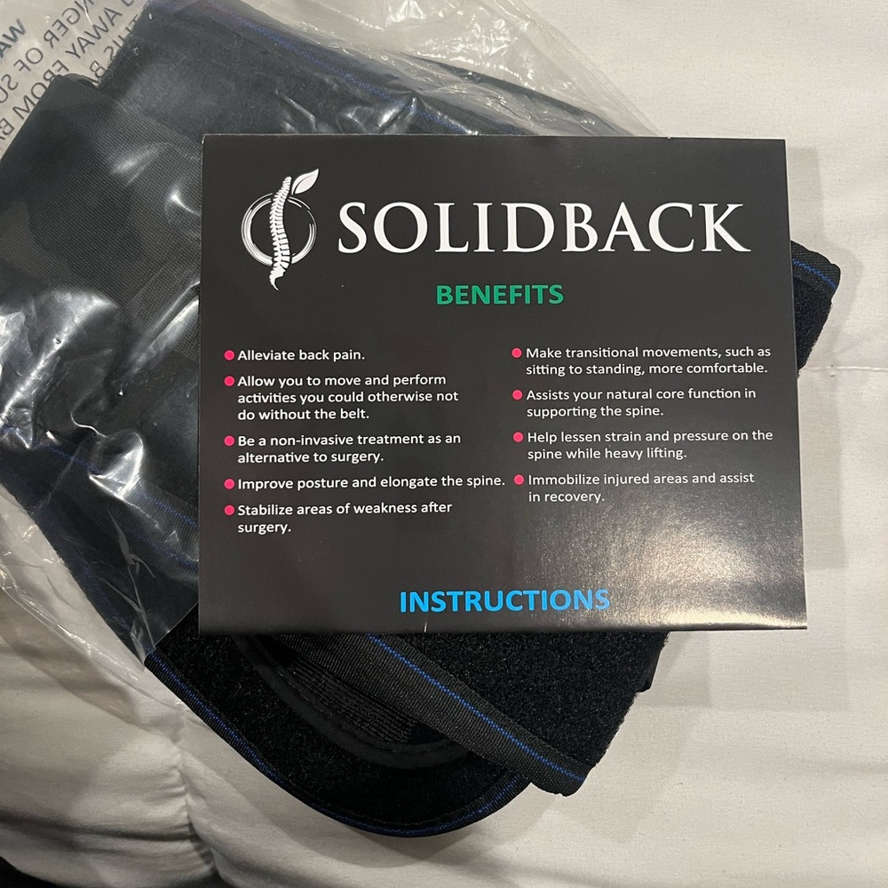 Solid back brace support recovery strappy gym therapy physical black pain - Picture 2 of 5